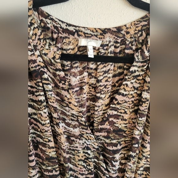 JOIE 100% Silk Dark Abstract Mini Dress Surplice Wrap Long Sleeve sz XS - Picture 6 of 9